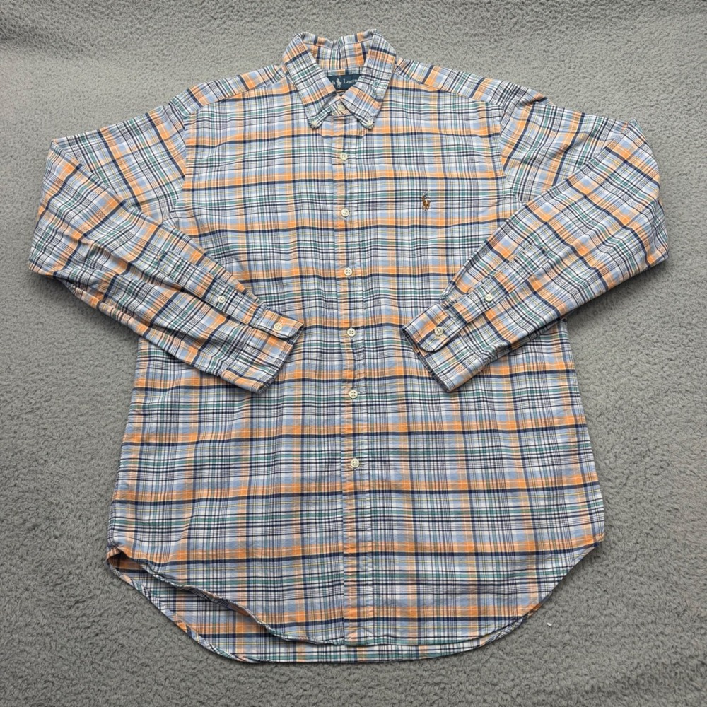 Ralph Lauren Classic Fit Mens Size Large Orange Blue Plaid L/S Button Down Shirt